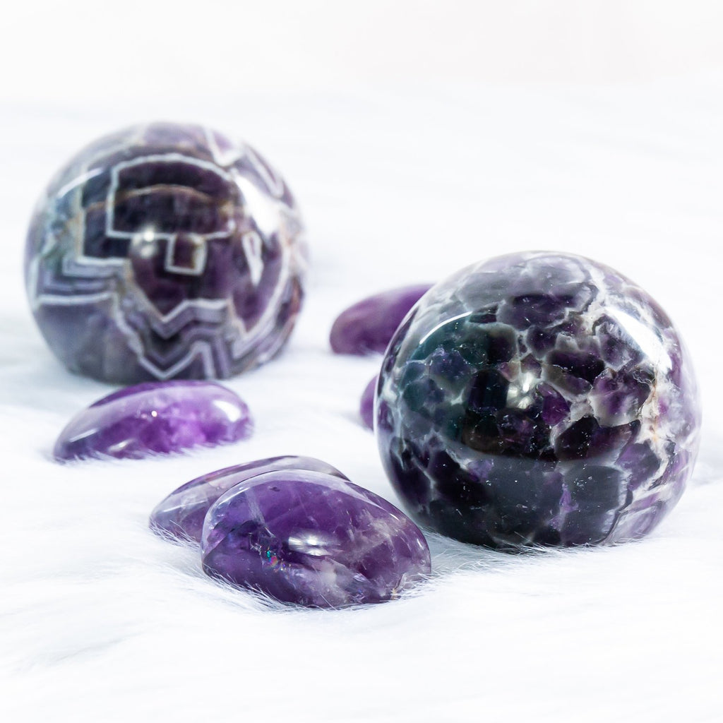 amethyst chevron crystal spheres.