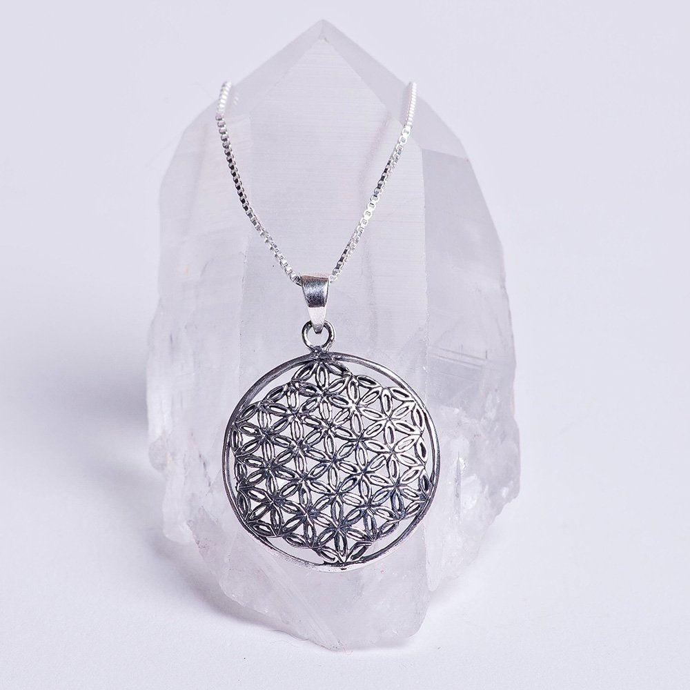 Flower of life pendant necklace. Sterling silver chain.