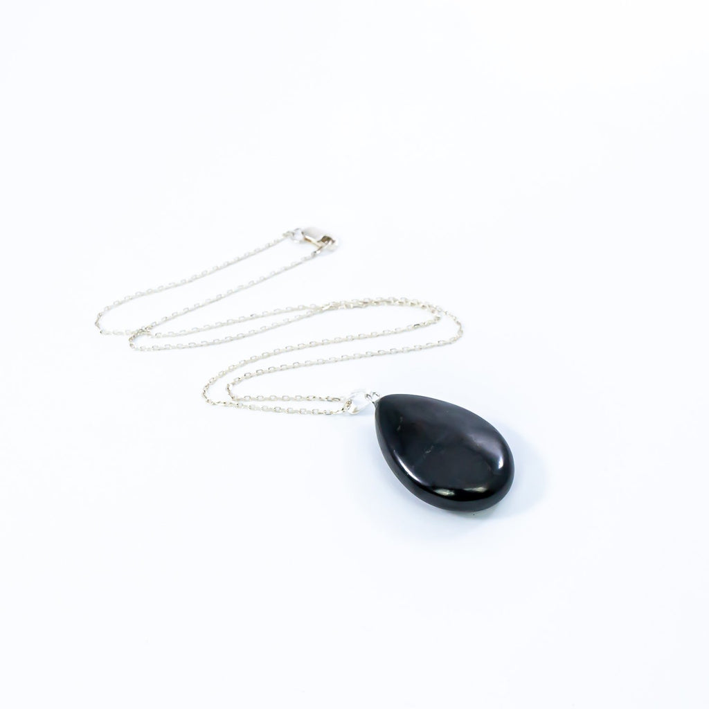 Shungite purification pendant necklace on sterling silver chain.