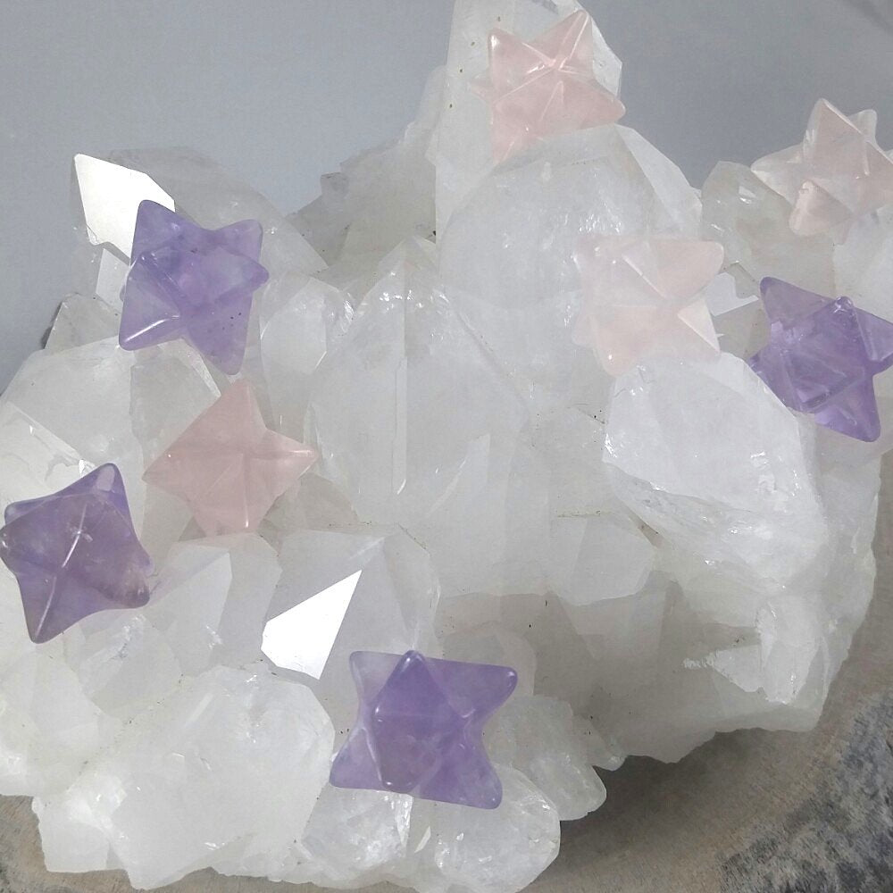 amethyst merkaba crystal, rose quartz merkaba crystal