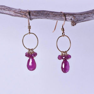 earth candy crystal moon drops earrings. strawberry. pink sapphire.