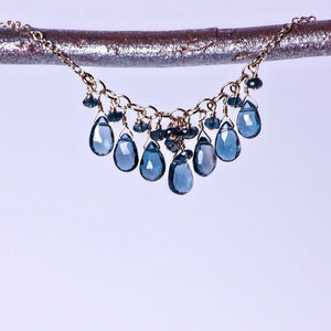 Open image in slideshow, earth candy crystal goddess necklace. rasberry. london blue topaz.

