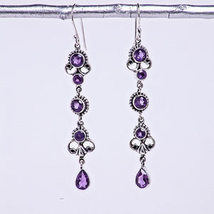 crystal goddess  chandelier earrings in amethyst. sterling silver dangle earrings.