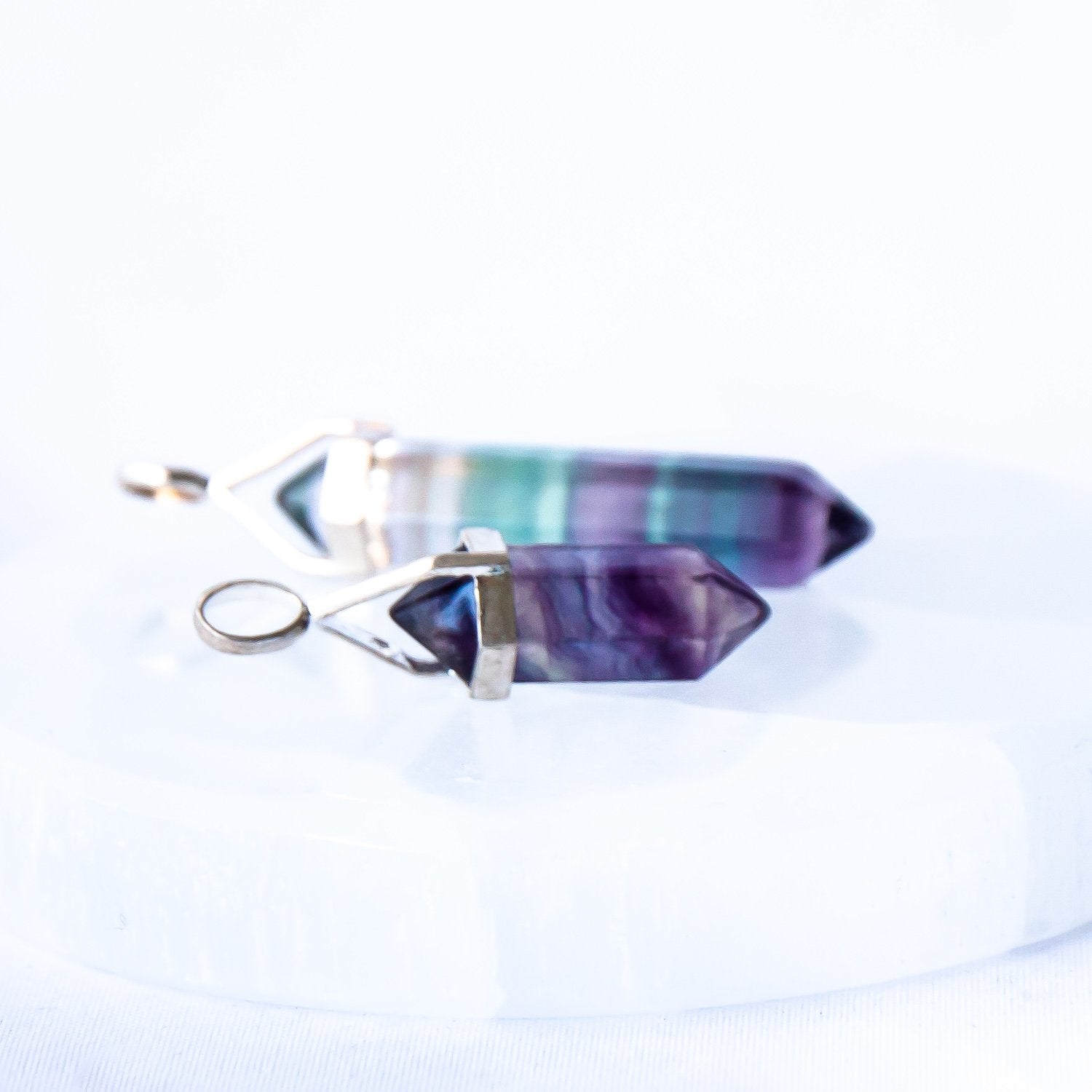 Fluorite crystal pendants. Small + medium.