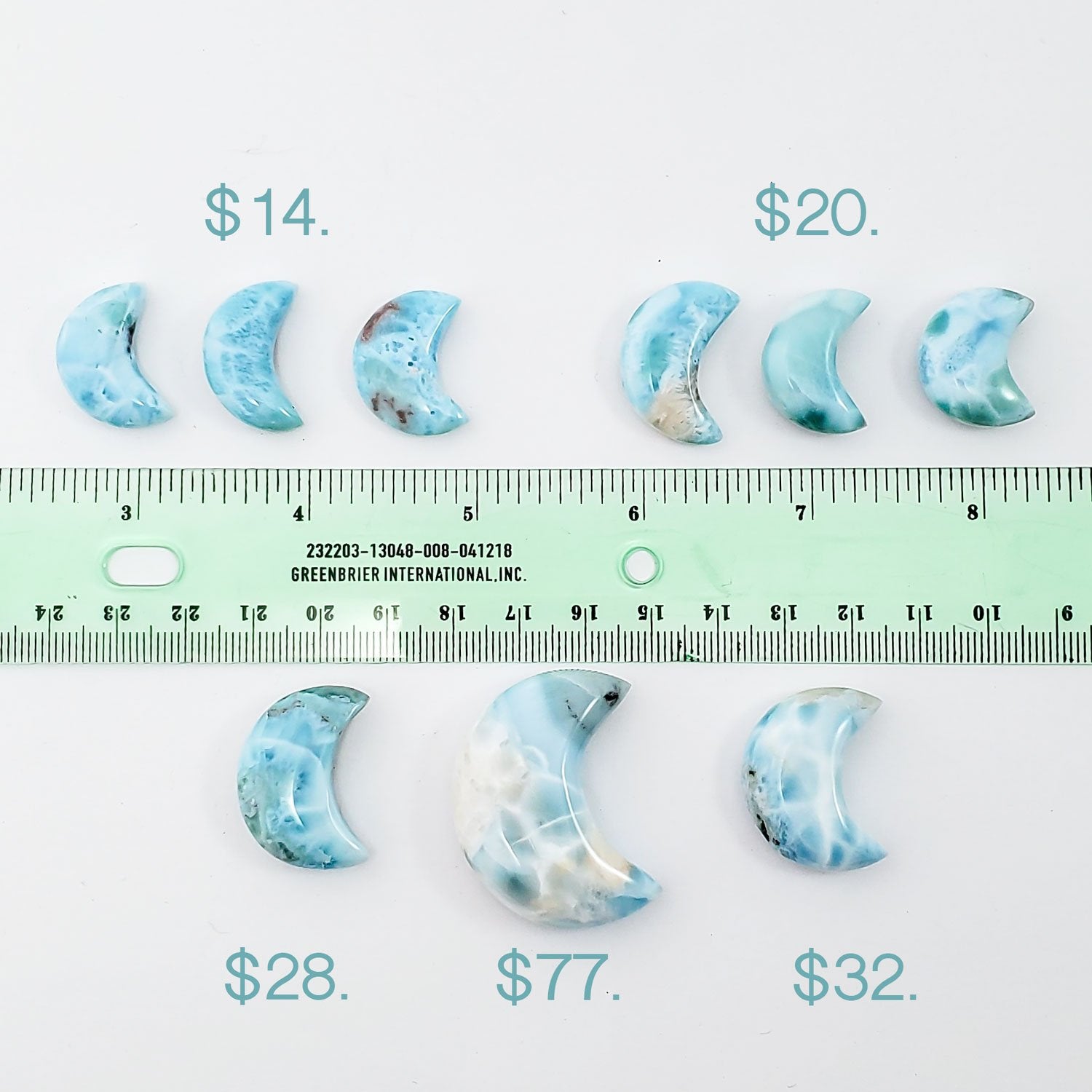 larimar inner tide moons with ruler for size reference