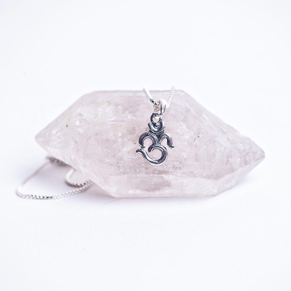 Sterling silver om connection charm necklace.