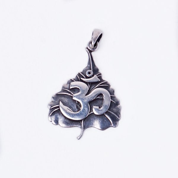 Sterling silver om leaf pendant.